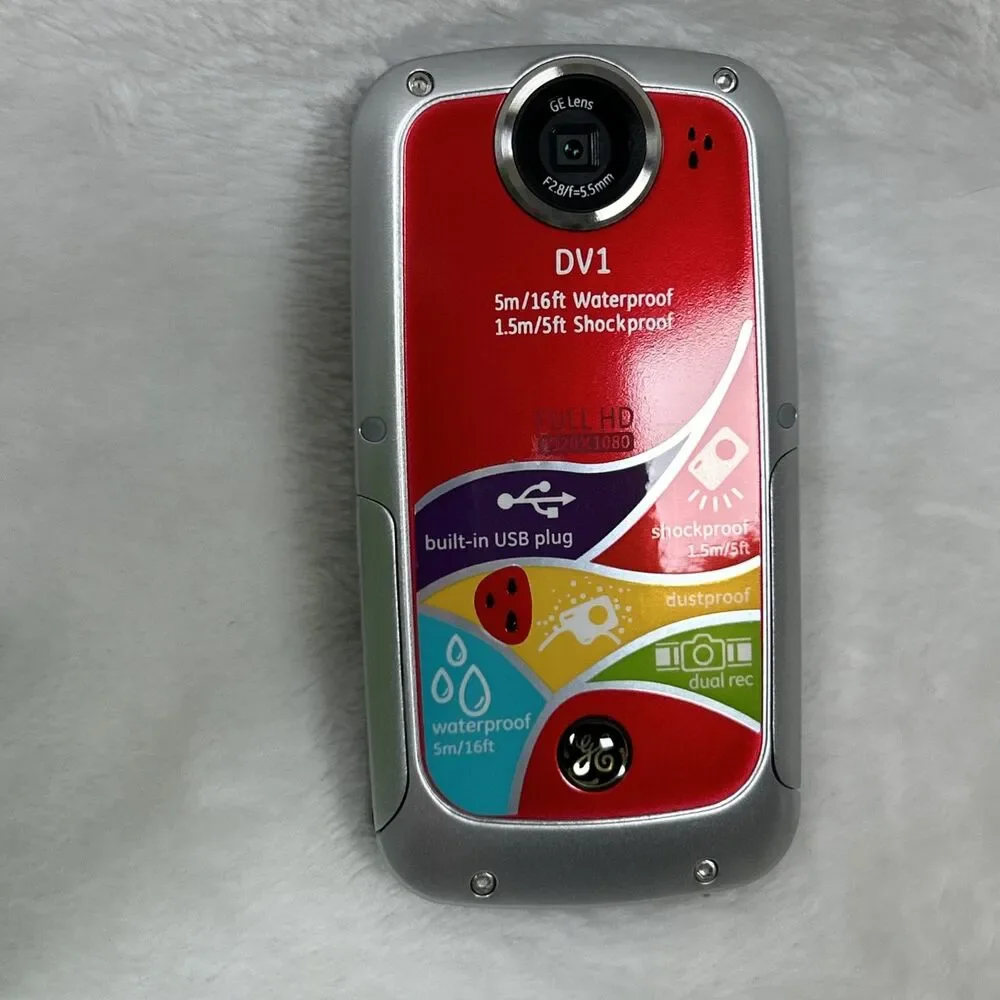 GE DV1 HD 1080p Camcorder Video Camera Waterproof w/ Memory Card Disc Open Box